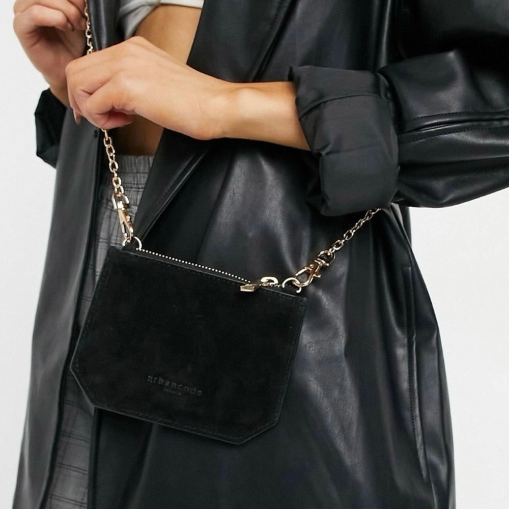 Urbancode mini crossbody bag black golden chain Suede Leather